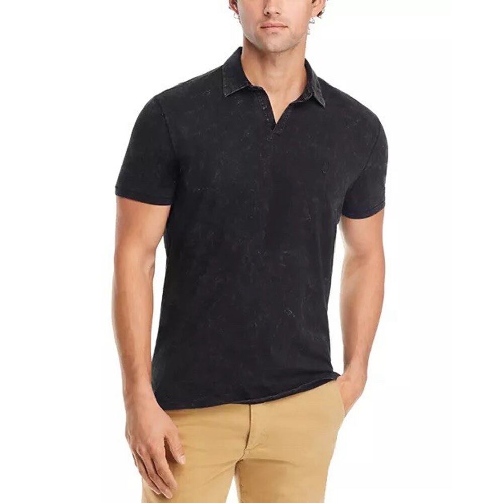 John Varvatos Polo Shirt Men's Acid Wash Distressed Grunge Cotton Casual Black L